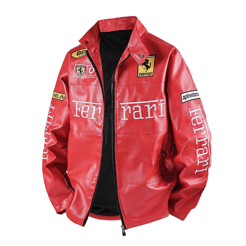 F1 Rennanzug im amerikanischen Stil: Bestickte PPU-Leder-Motorradjacke für den Winter - Unisex