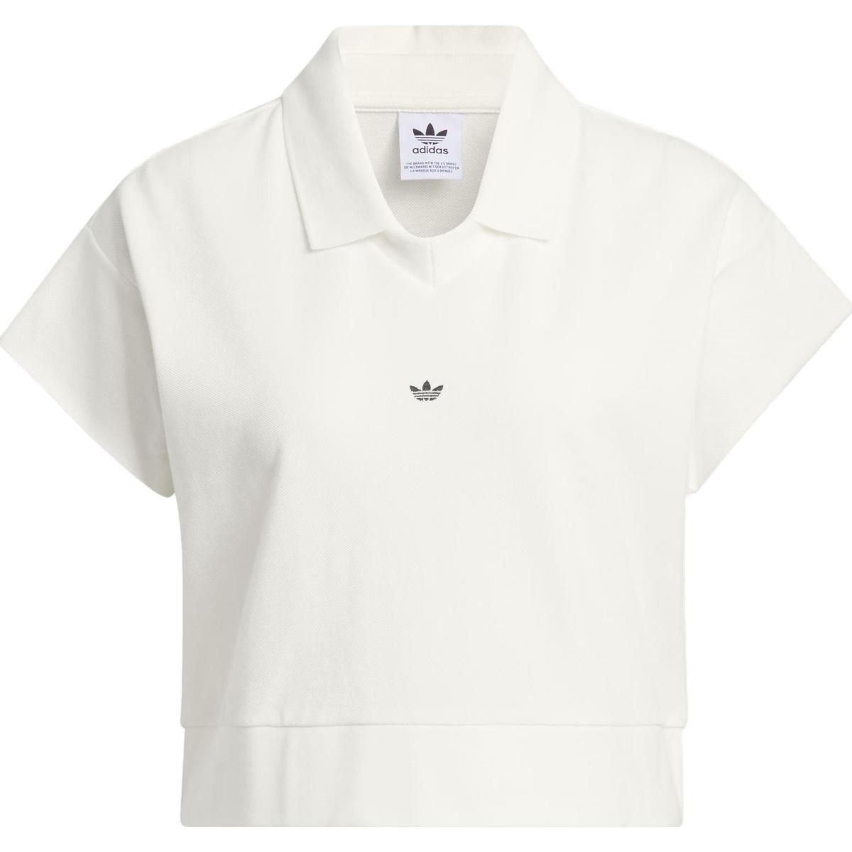 

adidas Originals Off White Women s Cropped Short Sleeve Polo Shirt IJ5224 S