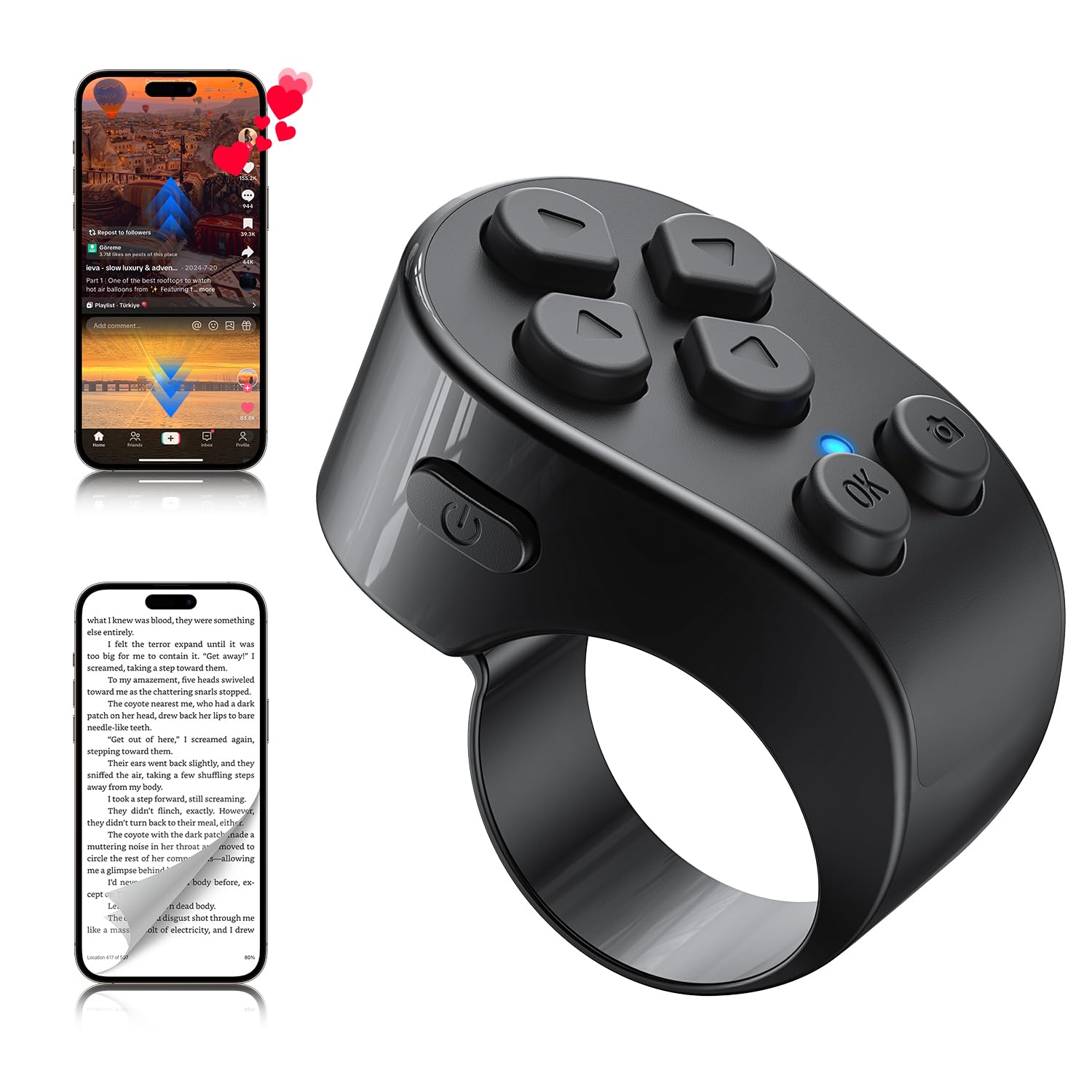 for TikTok Scrolling Ring Remote Control,Page Turner iPad iPhone & Android Tablet,Bluetooth Camera Remote, Scrolling Ring TikTok,YouTube,Instagram чёрный