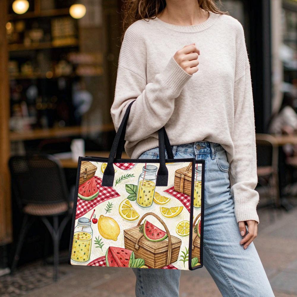 Summer Picnic Cute Print Casual Tote Bag Portable Large Daily Grocery Shoulder Handbag