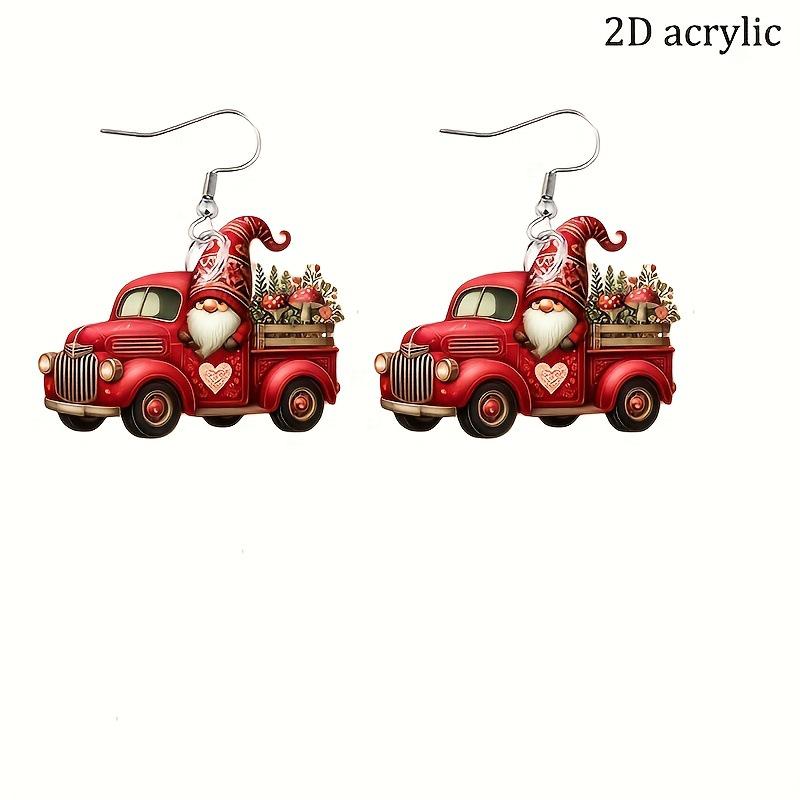 Exquisite Red Car Christmas Tassel Earrings with Acrylic Pendants