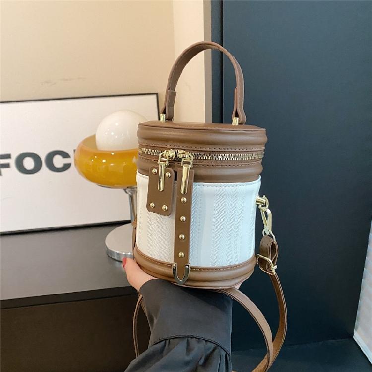 Shoulder Crossbody Bag PU Leather Cylinder Bag Bucket Handbag for Daily Activity