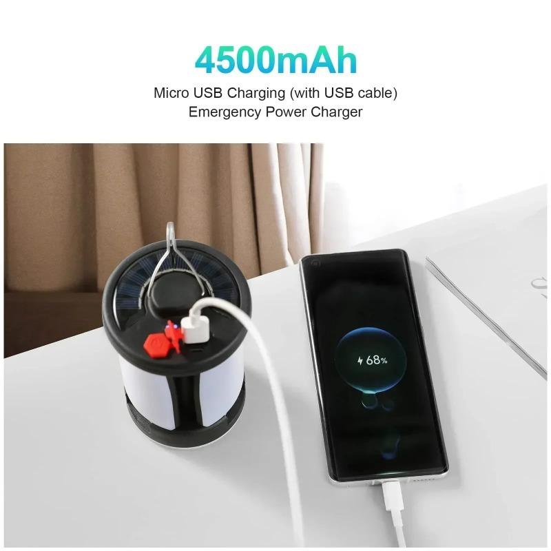 4500mAh  High Power Solar LED Camping Lantern Rechargeable Emergency Power Bank Foldable 6 Light Modes for Camping Fishing
