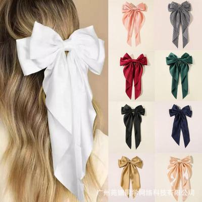 Fashion Vintage Satin Big Bow Hair Pin for Girls Sweet Spring Clip Headwear Headdress Hair Accessories for Women