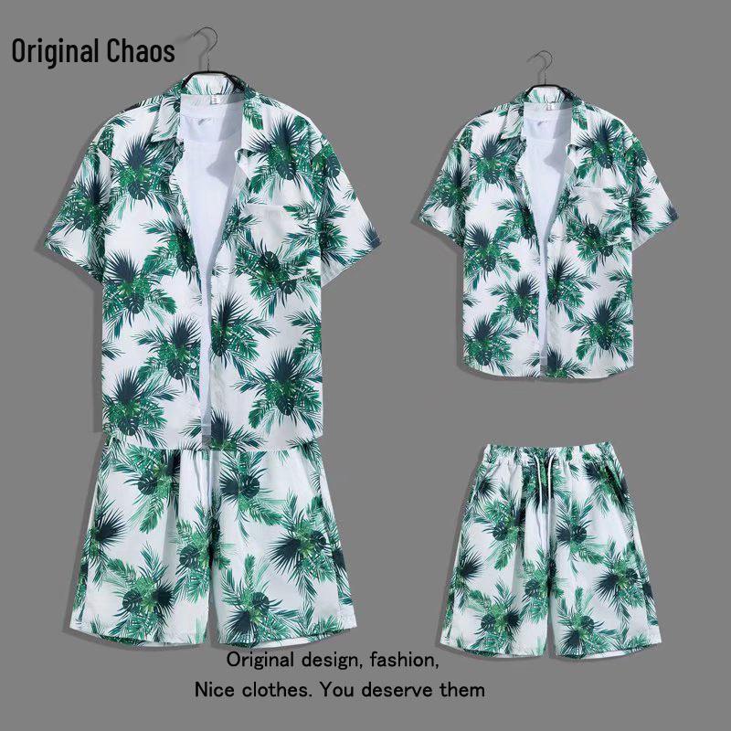 Hawaiian Floral Beach Resort Unisex Two-Piece Set: Loose Short Sleeve Shirt & Shorts