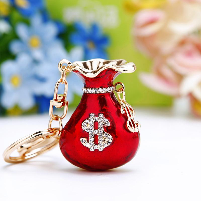 Diamond inlay, wealth attracting love bag, car keychain, creative bag pendant, metal keychain ring, small gift
