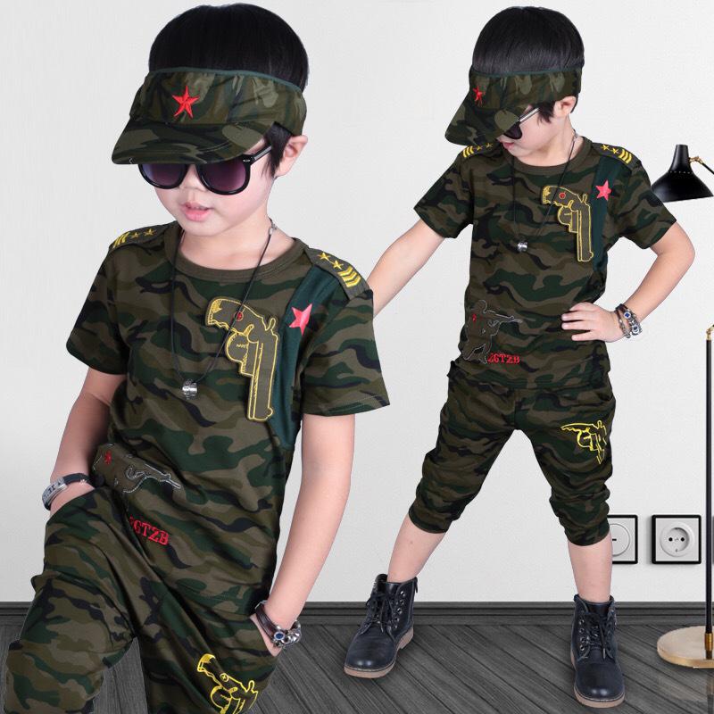 Boys Clothing Sets Fashion Summer Solid Cotton Camouflage T-shirts + Pants Kids Boys Suit Casual Style Children Sets