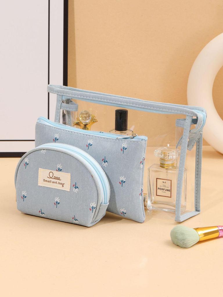 Transparent PVC Travel Cosmetic Bag Set - Waterproof, Portable, Three-Piece Toiletry Organizer for Ladies