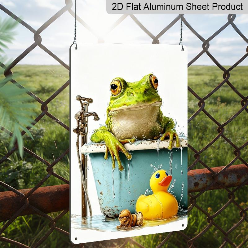 2D Flat, Retro Frog in Bathtub Aluminum Wall Sign - Vintage French Decor Suitable for Home, for Man Cave, Bars, Cafes | Indoor/Outdoor Bathroom