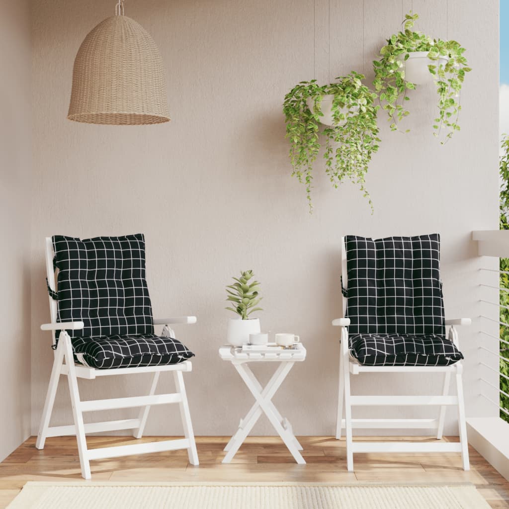 Low Back Chair Cushions 2 Pcs Black Checkered Pattern Oxford Fabric