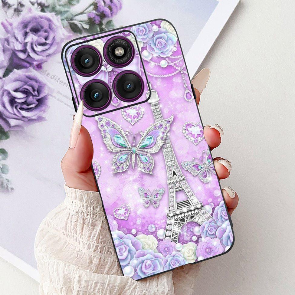 For Motorola Edge 60Pro XT2507-1 Back Cover For Motorola Edge 60 Pro Case Cute Cartoon Luxury Flower Painted Black Silicone 6.7"