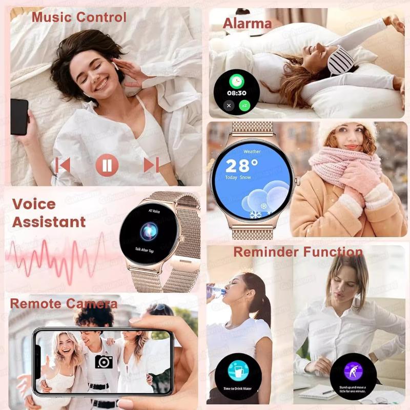 2025 Ny Smartklokke for Kvinner Gave 1,43 Tommers Full Touchskjerm Sports- og Treningsklokker Bluetooth-samtaler Digital Smartklokke Damer