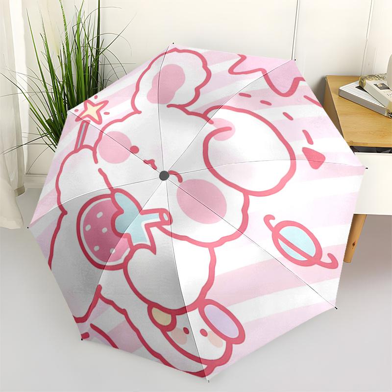 

1pc Kawaii Cute Rabbit Automatic Opening/Closing Umbrella with Strawberry Design - Portable Folding Design, 8-Bone Iron Frame Outdoor Umbrella for Fan