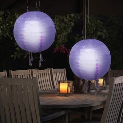 Hanging Solar Lantern Outdoor Round Chinese Style Lantern with 4 Tassels Solar LED Light for Garden Patio Wedding Party Decoration