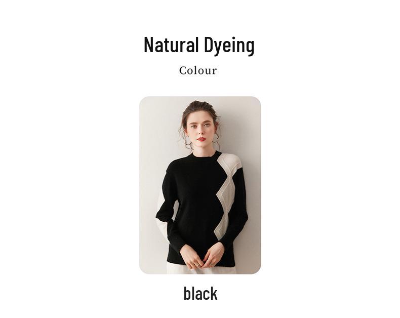 Women's Loose Fit Cashmere Diamond Plaid Knit Sweater - Autumn/Winter Round Neck Color Block Outerwear