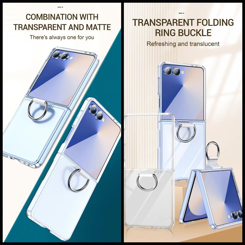With Ring Holder Shockproof Phone Case For Galaxy Z Flip 7 6 5 4 3 5G For Samsung Z Flip7 ZFlip7 Flip6 Hard PC Armor Back Cover