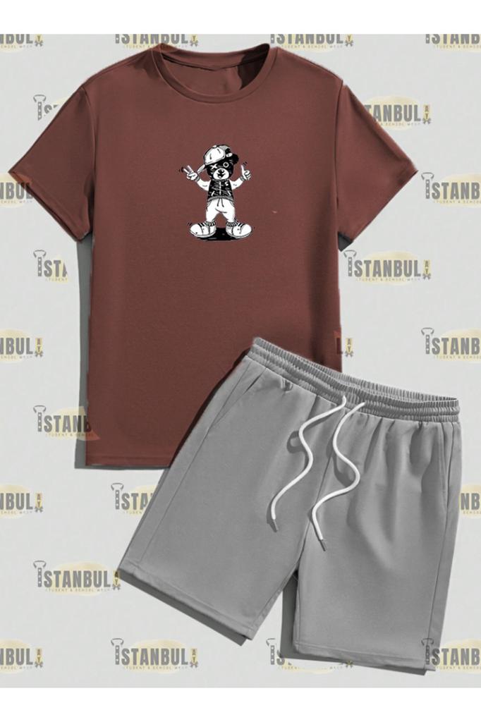 Conjunto de camiseta y pantalones cortos con estampado de oso Happy Street para hombre, talla grande, talla grande, conjunto de parte superior inferior de chándal