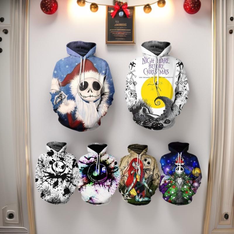 Halloween Movie Christmas Night Skull Jack Hooded Sweater Men's Digital Printing Personality Hoodie Women