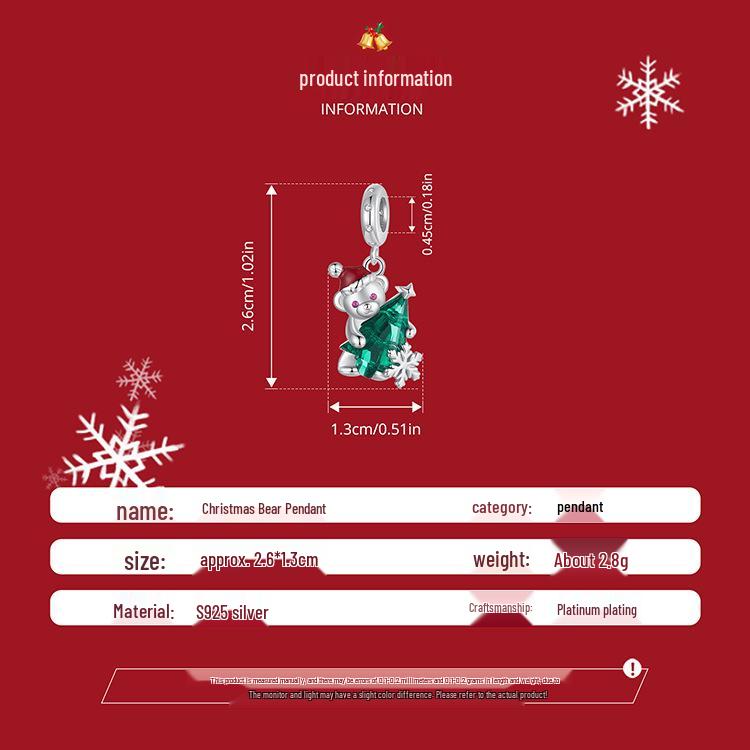 Yinziyun Weihnachtsbär Halskette für Damen, Leichter Luxus s925 Sterlingsilber Glücksbringer Schlüsselbeinkette