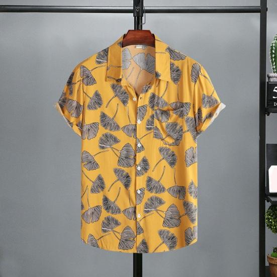 Men Beach Shirt Floral Print Lapel Loose Soft Single-breasted Chest Pocket Short Sleeves