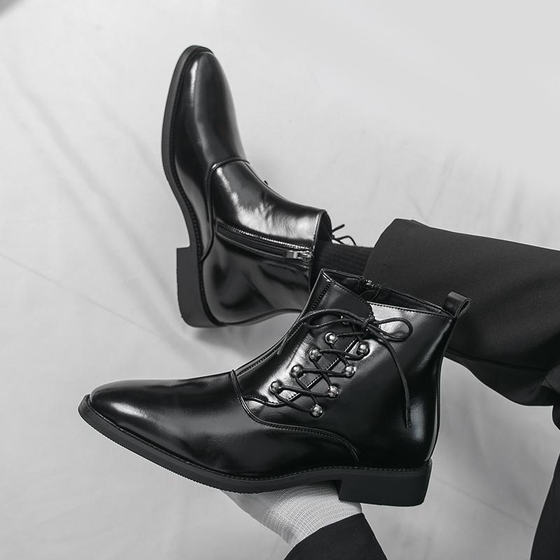 Men’s High Top Black Leather Boots Dress Formal Business Retro Brown Ankle Boots Tuxedo Purple Wedding Shoes Plus Size