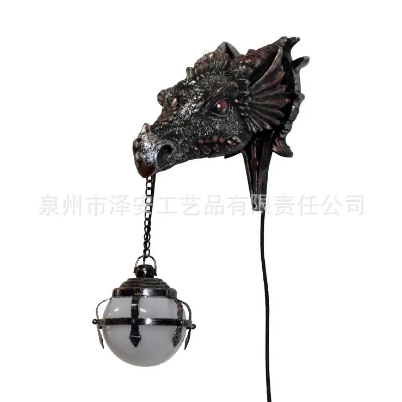 American Dinosaur Dragon Cross-border Wholesale Home Garden Decoration Double Resin Dinosaur Head with Light Pendant Decoration
