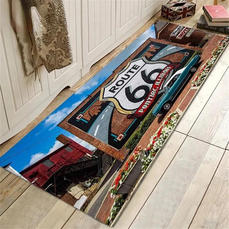 

Route 66 Design Kitchen Floor Mat Entrance Doormat Home Decor Carpet for Living Room Bedroom Rugs Bathroom Non-slip Mat Foot Pad 40*120cm