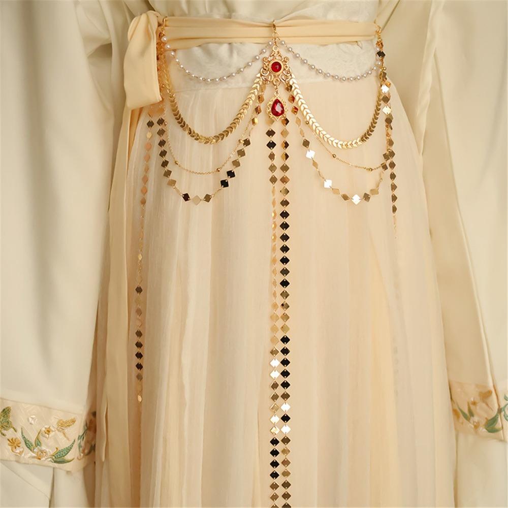 Detachable Hanfu Waist Chain Long Tassel Alloy Press Chain Hanfu Outfit Accessories  for Women