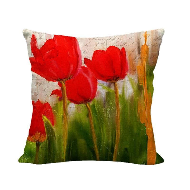 Watercolor Painting Of Beautiful Tulips Digital Printing Short Plush Pillow Covers For Car Sofa Office Cushion Cover Home Goods