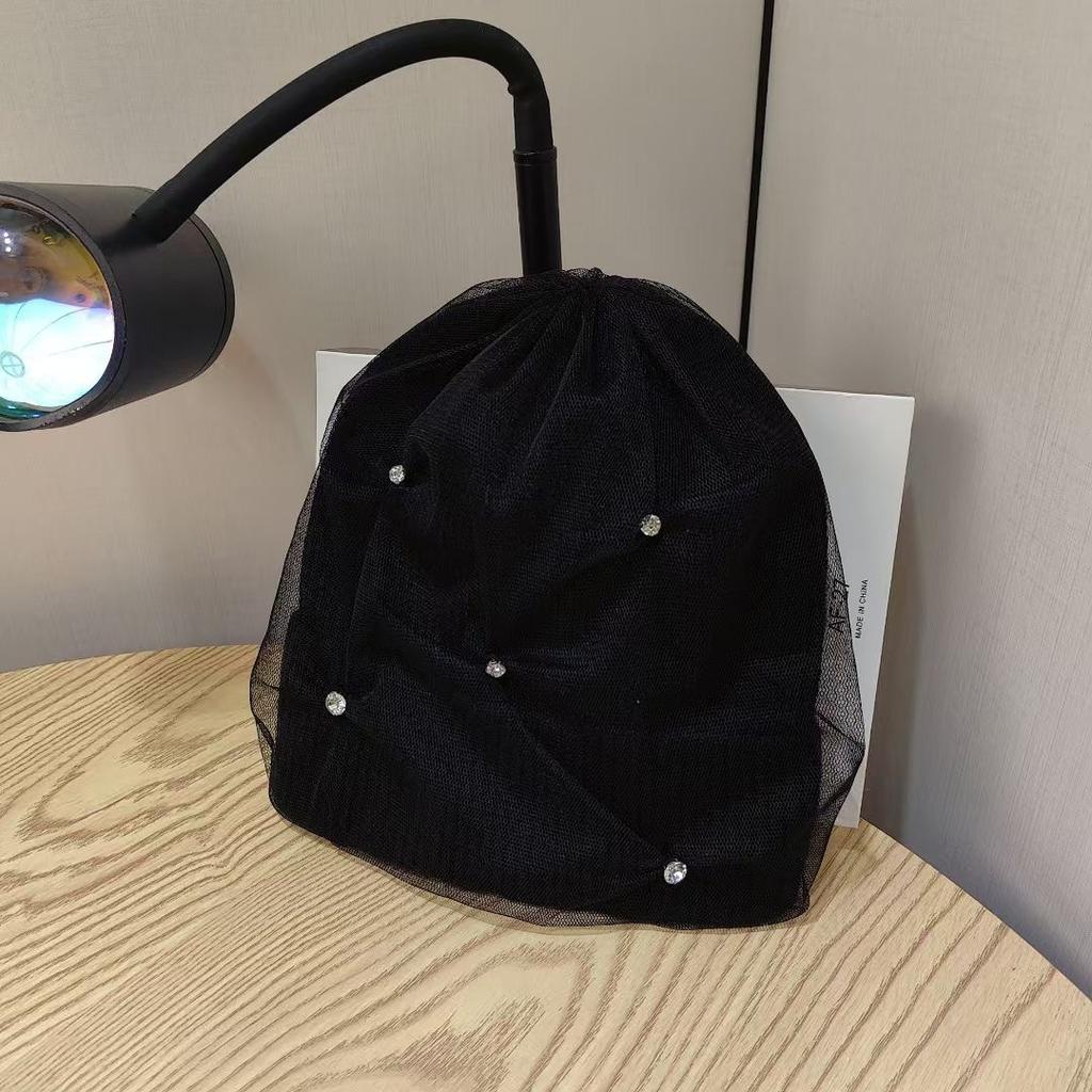 New Fashion Mesh Warm Rhinestone Wool Hat for Women In Autumn and Winter Thickened Ear Protection Head Cold Hat Korean Version Knit Hat Trend