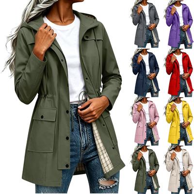 Jaqueta de Chuva com Capuz Feminina - Corta-vento Leve para Exterior com Cintura Ajustável - Capa de Chuva para Caminhada, Viagem, Uso Diário