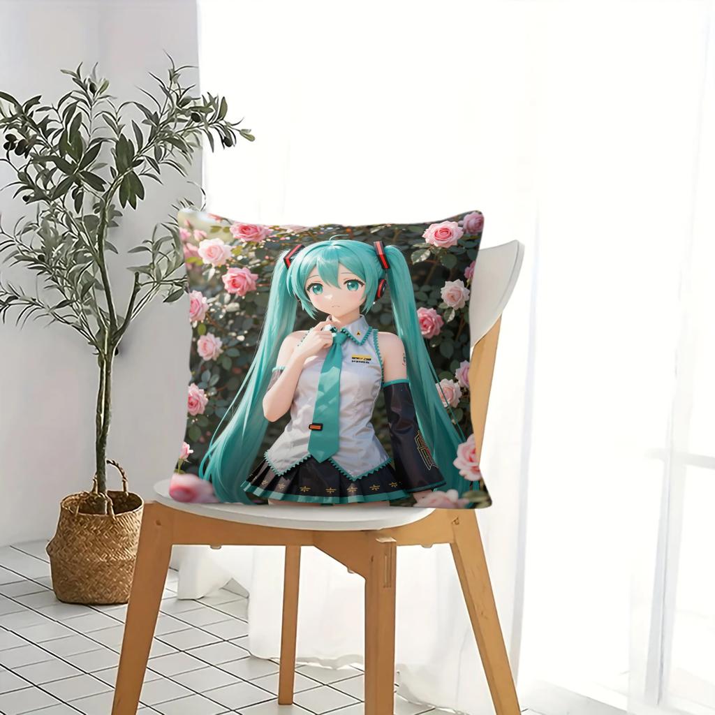 Floral Hatsune Miku Throw Pillow18.18Inch Cushion Accent Pillow Includes Pillow Core Hd Print For Teens Sofa Bedroom Living Room