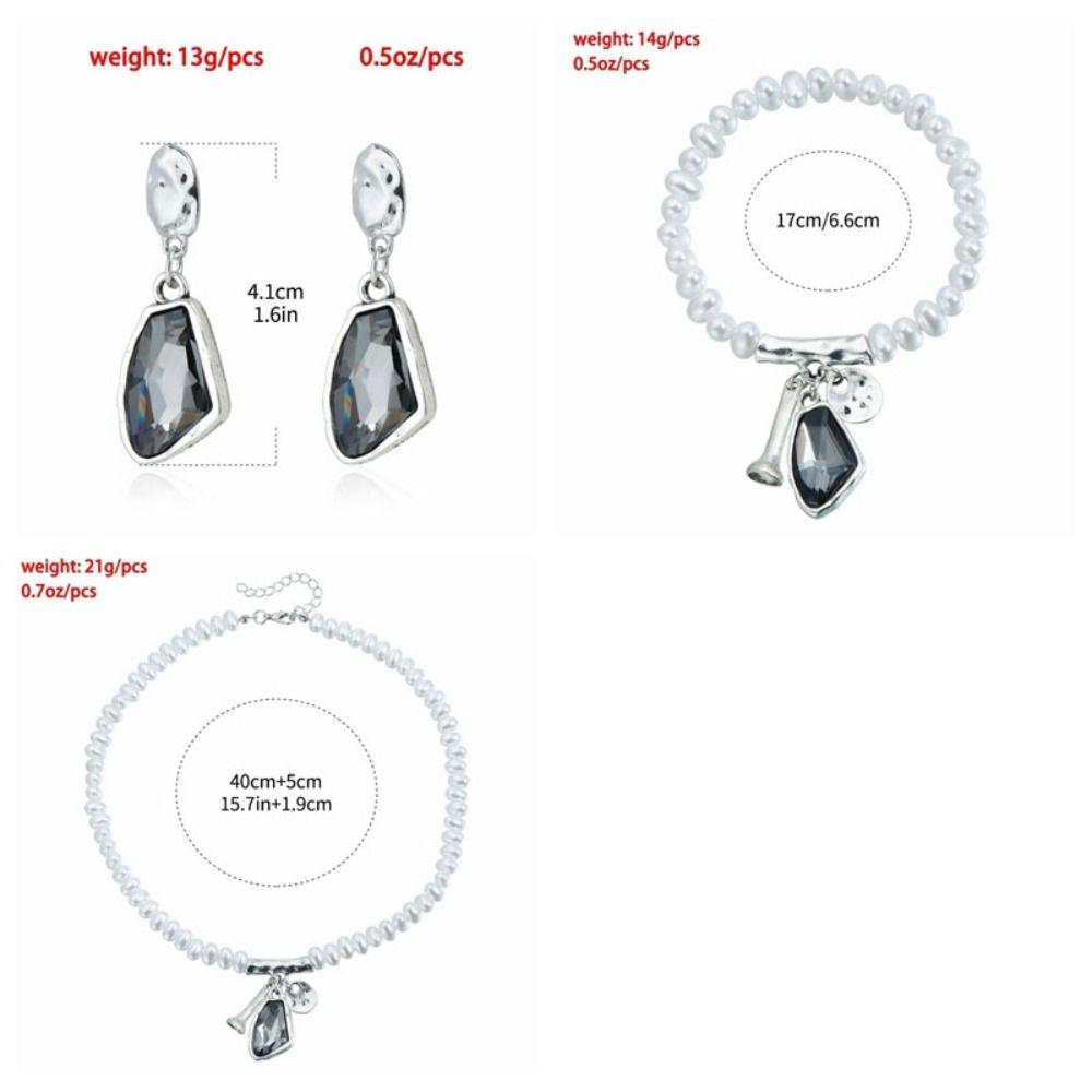 Irregular Rhinestone Necklace Dark Grey Women Jewelry Vintage Earrings Bracelet Party