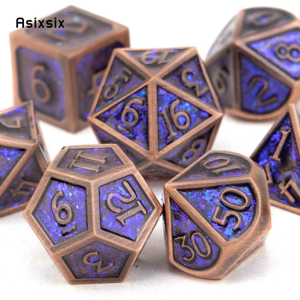 7 Pcs Purple Copper Standard Metal Dice Solid Metal Polyhedral Dice Set Suitable for Role-Playing RPG  Board Game Card Game