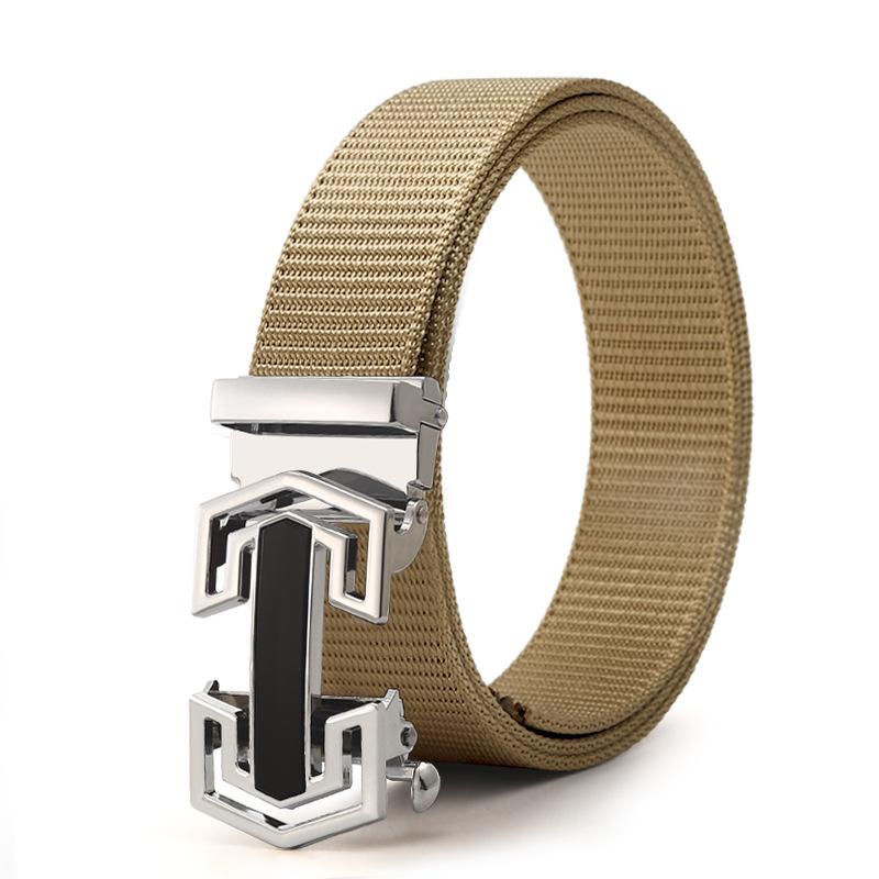 Belt Men'S Automatic Button Head Canvas Belt Medium Green Business Casual Simple Jeans Belt