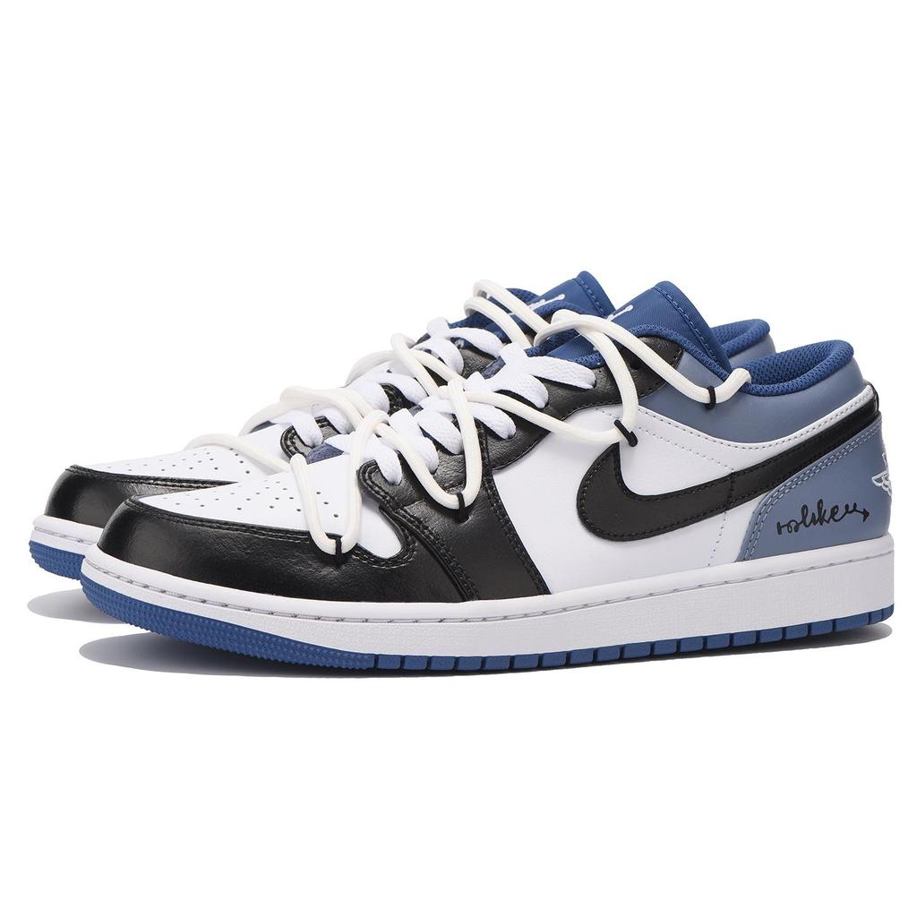 Jordan Air Jordan 1 Low top Vintage Basketball Shoes Men's Black White Blue 553558-414(Team32-SBO