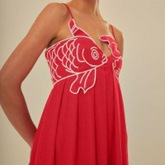Вышитое Золотая Рыбка Сладкий Стиль Платье Макси на Одно Плечо S