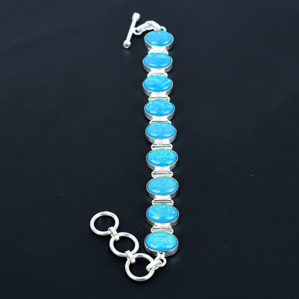 Blue Opal Bracelet 925 Sterling Silver Bracelet Adjustable Chain Bracelet Handmade Boho Bracelet Blue Opal Gemstone Jewelry Engagement Gifts