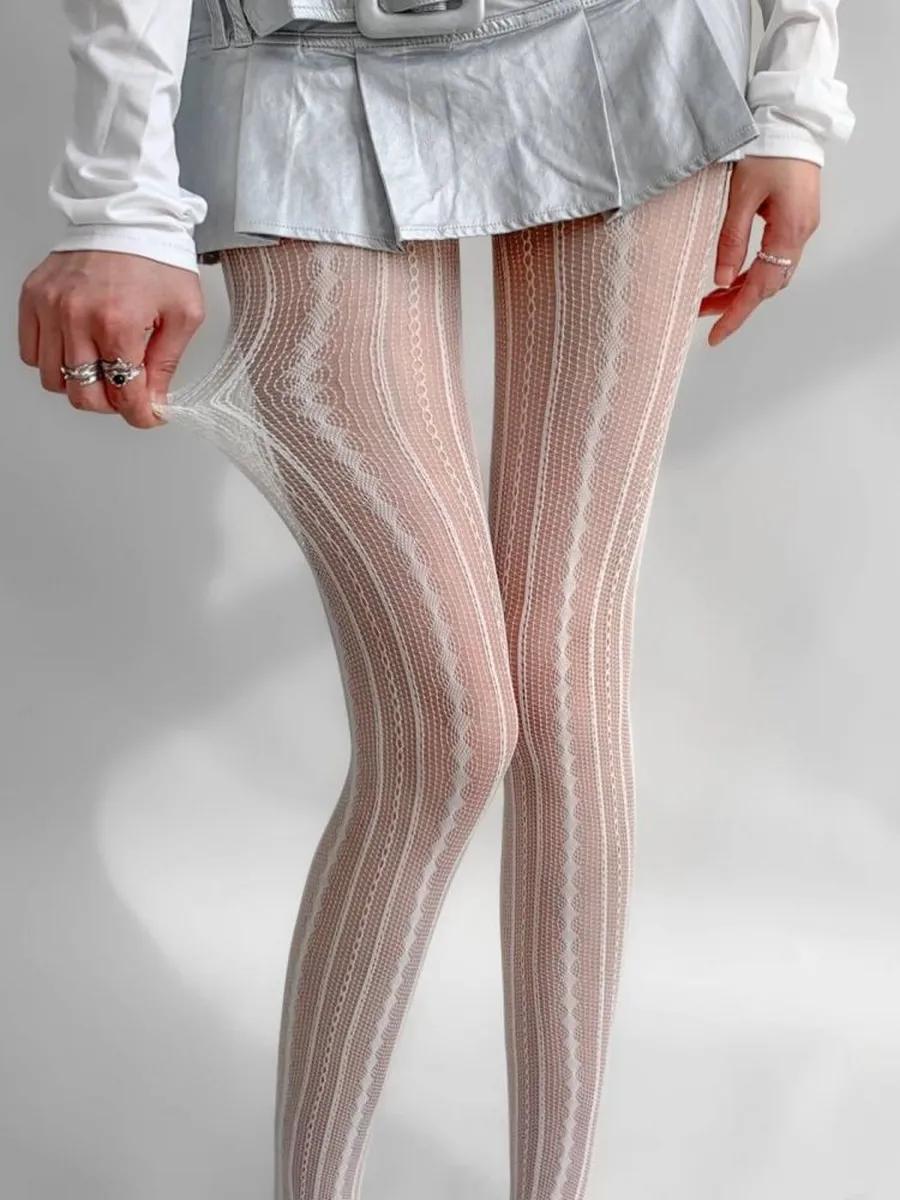 Nouveaux Collants Rayés Losanges Bordeaux pour Femmes Sexy Dentelle Mailles Bas Maillés Collants en Maille Mignon Lolita Creux Leggings Amincissants One Size gray
