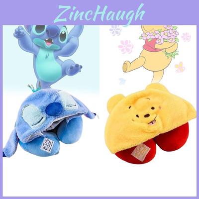Soft Polyester Fiber Car Neck Pillow Travel Hooded Neck Cushion Cute U-shaped Plush Toy For Adults Yellow Winnie The Pooh Blue Stitch