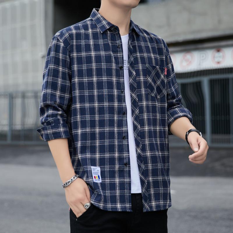 2024 Herr Casual Långärmad Rutig Skjortjacka