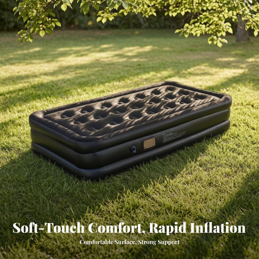 Flocked Mattress with Built-in Pump | Inflatable Pillow,