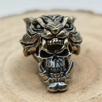 Tiger Hat Orc Skull Head Sculpture Outdoor Knife Beads EDC Paracord Lanyard Key Chains Pendants Brass DIY Umbrella Rope Bracelets Charms Accessories