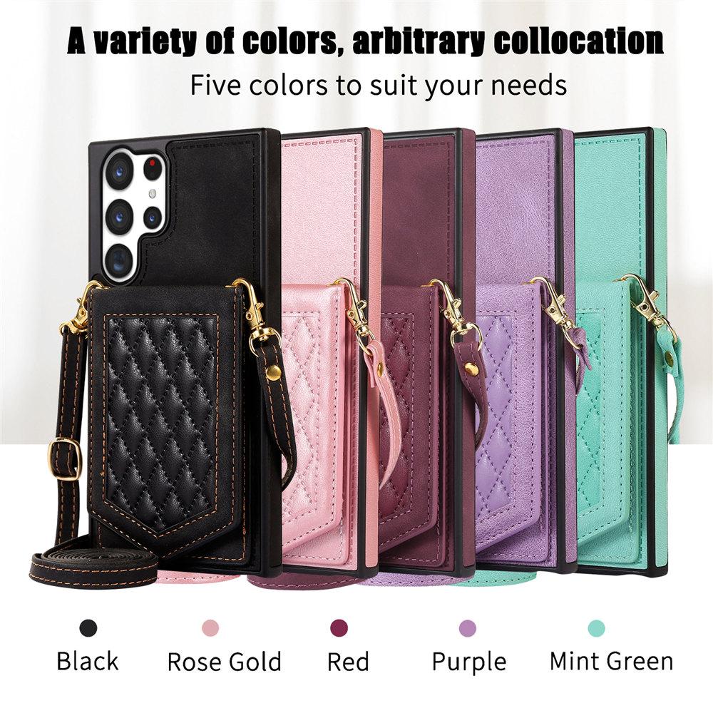Crossbody Mirror Leather Wallet Case For Samsung Galaxy S24 Ultra S23 Plus S22 S21 S20 Note 20 A13 A14 A54 Cards Phone Cover