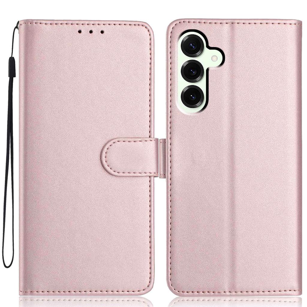 For Samsung Galaxy S25+ Wallet Case with Strap/Multiple Card Slots Solid Color Leather Stand Phone Cover