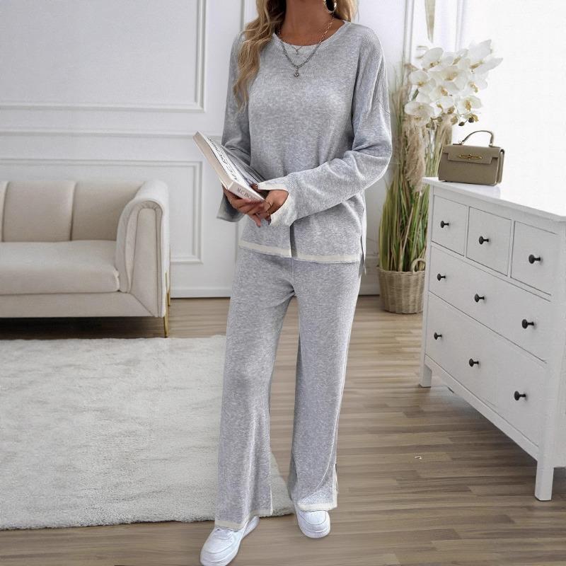 Lässiger und schlichter Stil Durchgehende Hose Einfarbiger Langarm-Damenanzug für Frühling und Sommer