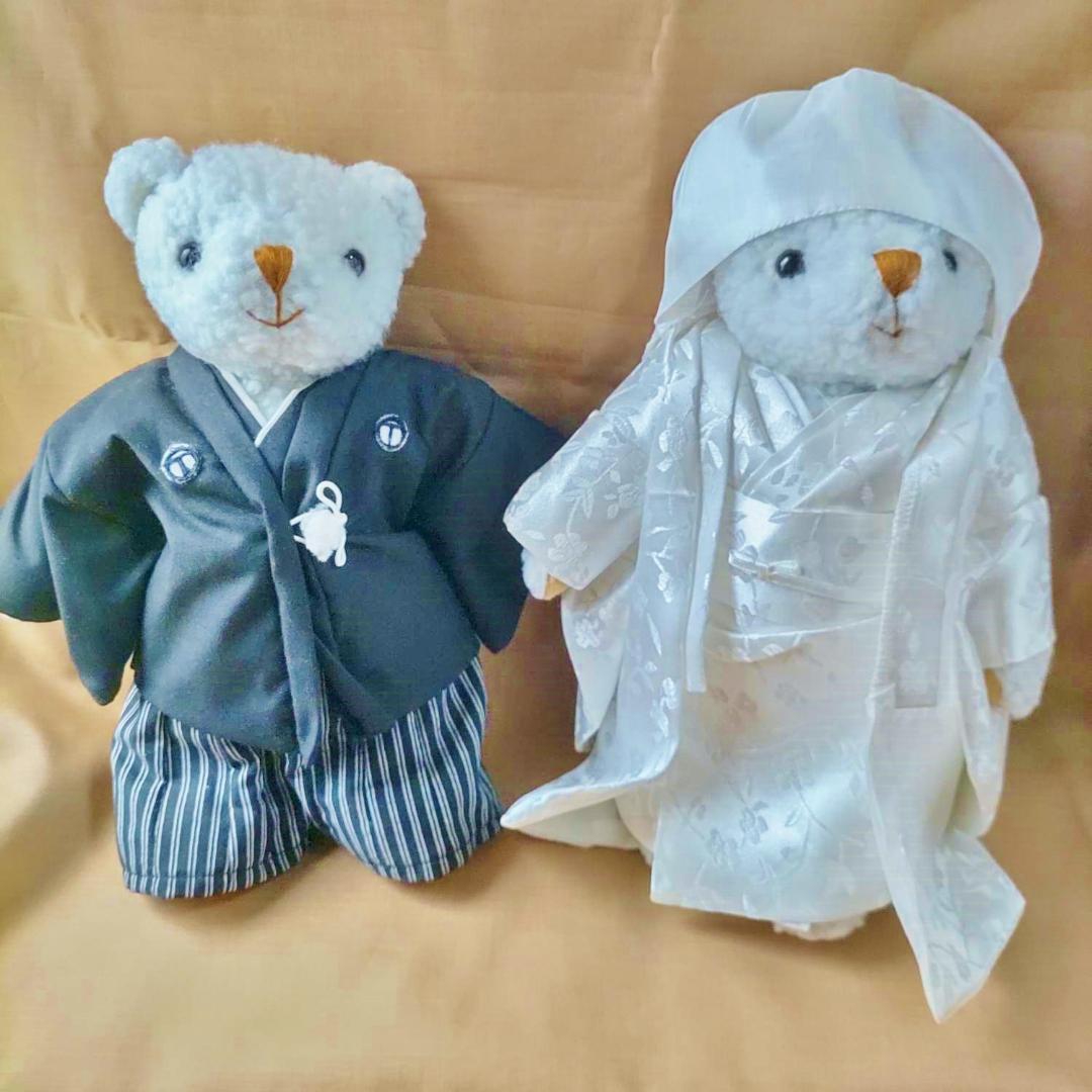 

[Б/У] Приветственный медведь, Японская традиционная одежда, Сиромуку, Хакама, Хакама с гербами, Плюшевая игрушка/Мишка, Свадебное кимоно