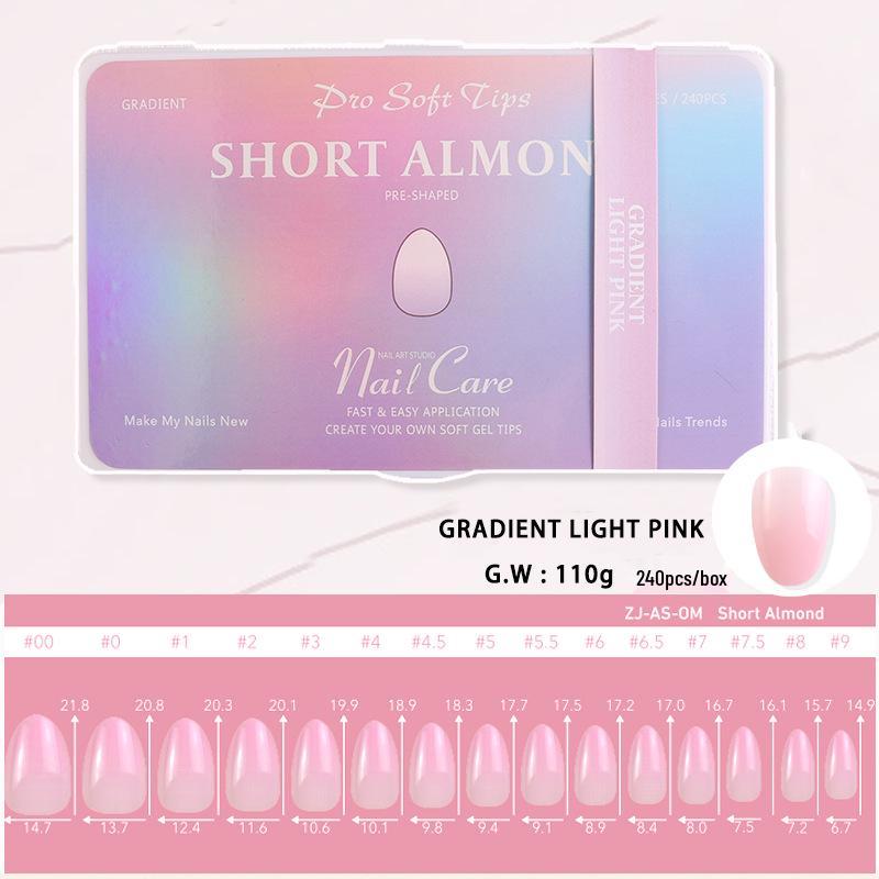 Gradient Almond Nail Extensions - 240 Pieces, High Transparency, Elasticity, Non-Yellowing, Durable False Nails