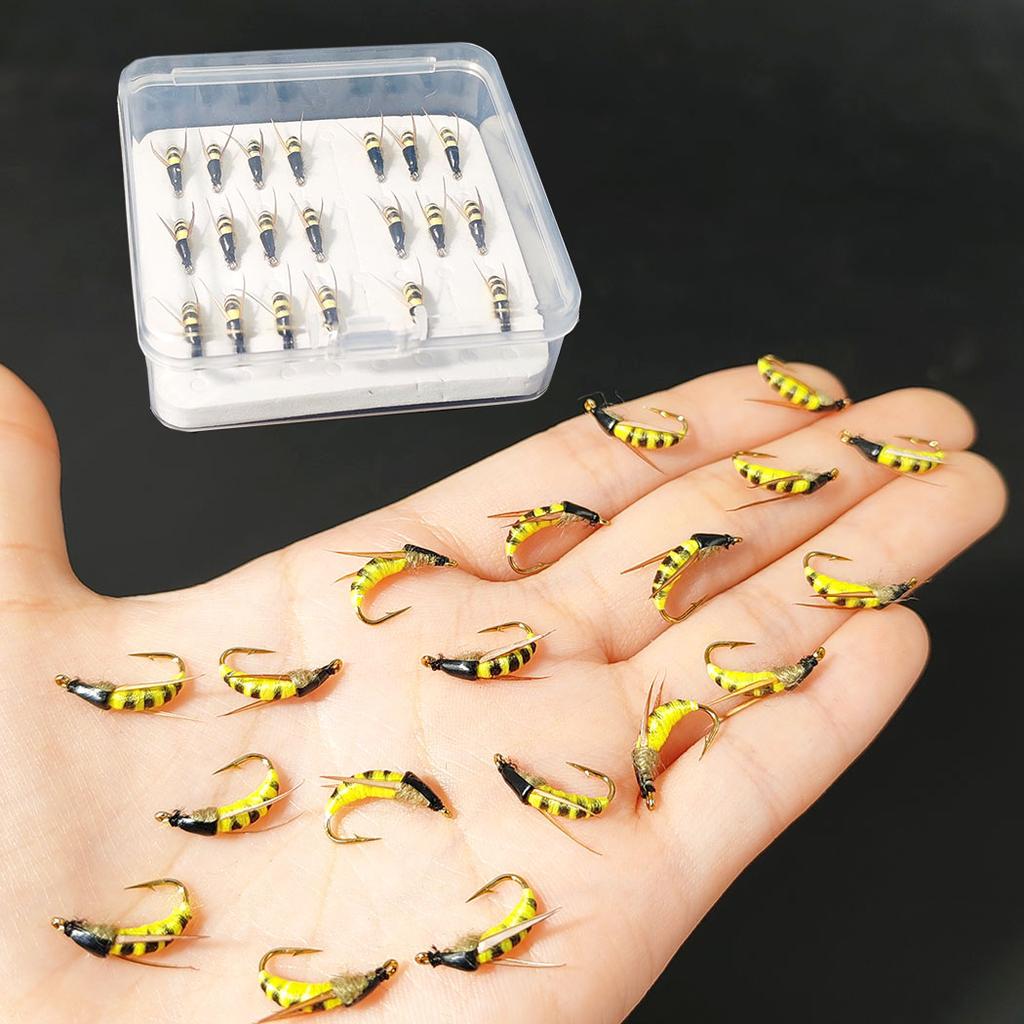 21Pcs-with Flies Box Fly Fishing Flies Artificial Wet Flies Bait for Fishing Trout/Perch Fishing Lure Artificial Nymph Bait Fishing Bait Hook Size #10