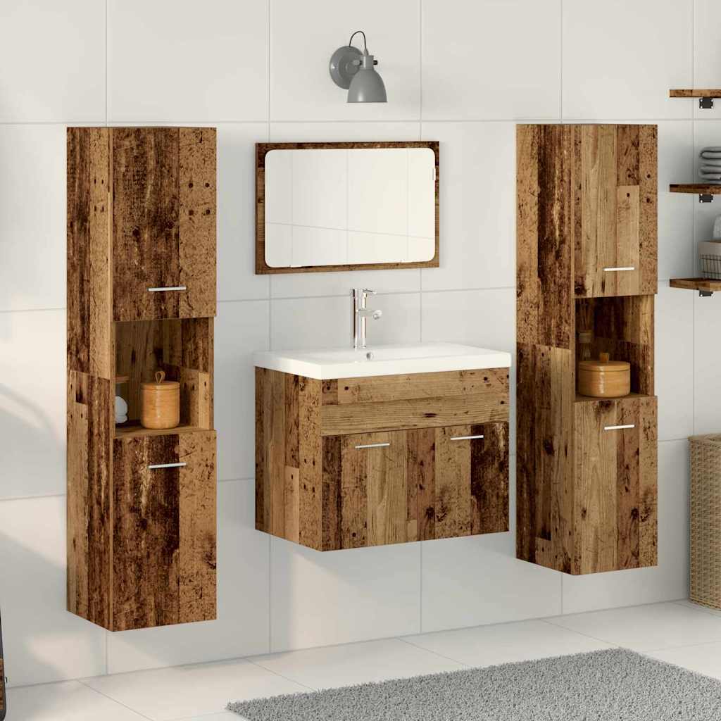 Wall Mounted Bathroom Furniture Set 4 Pcs Reclaimed Wood Effect Particleboard